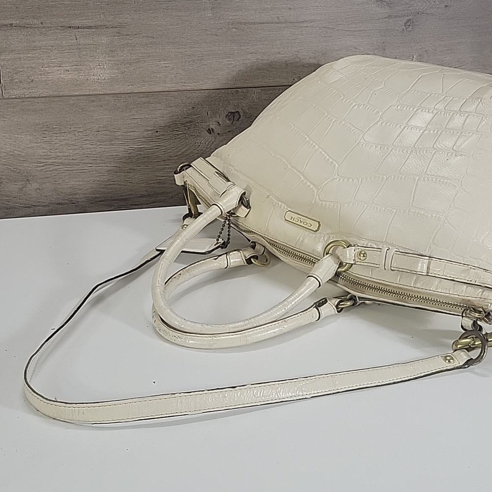 Coach Off-White Croc-Embossed Leather Top-Handle Satchel Crossbody Bag F23042 - Picture 6 of 16